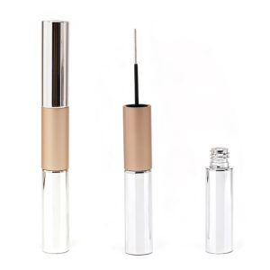 Dual-Ended Mascara Tube: Glossy Silver & Matte Nude Gold