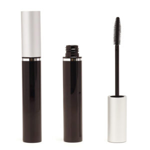 Black & Silver Mascara Tube with Metallic Accent Ring